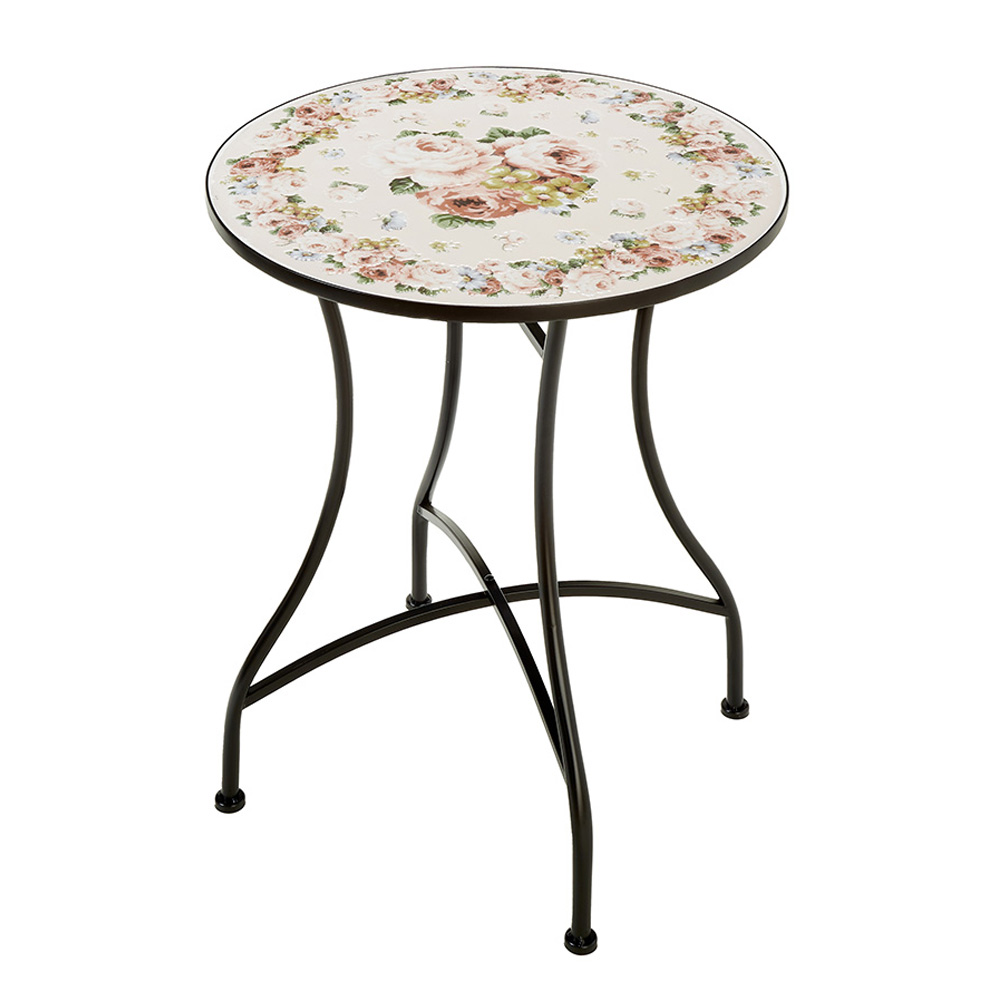 アイアン ガーデンテーブル 幅60cm ピンクローズ 71898