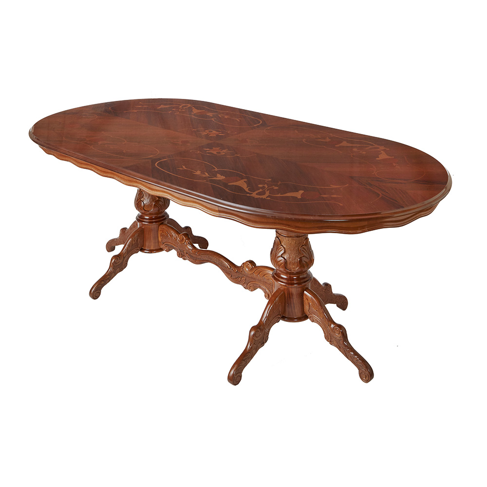 イタリア製 象嵌ダイニングテーブル オーバル型 幅200cm 【UV塗装】