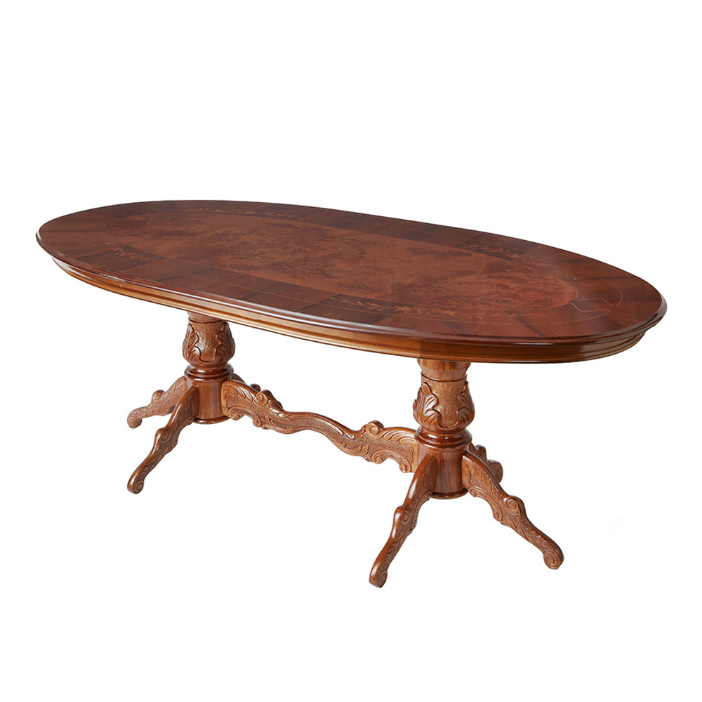 イタリア製 象嵌ダイニングテーブル ラグビーボール型 幅200cm 【UV塗装】