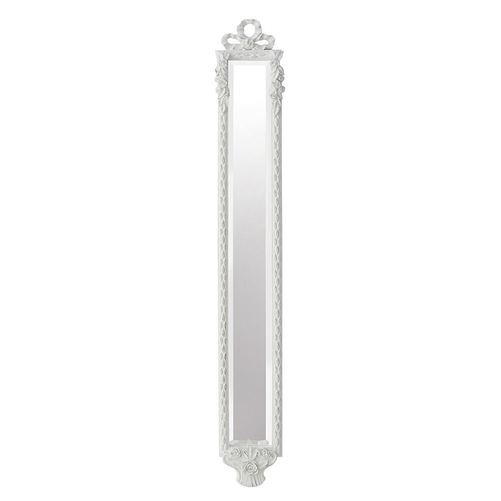 クラシック調 ウォールミラー スリム 高さ130cm ホワイト 70649
