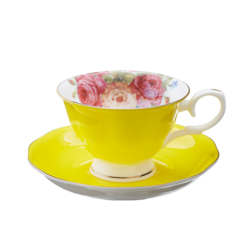 【ROYALARDEN/ロイヤルアーデン】ボーンチャイナ カップ＆ソーサー イエロー 250ml 37142 ※電子レンジ対応