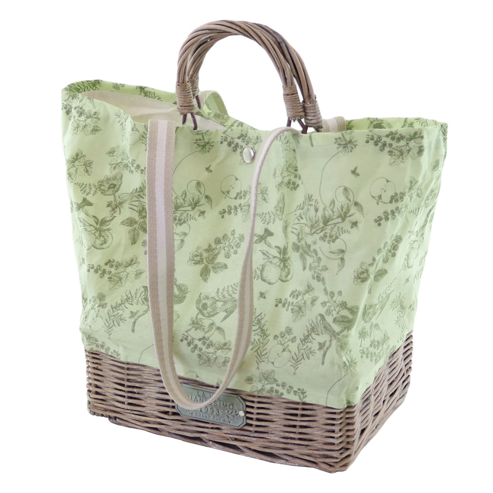 ジュイ柄 バスケットバッグ レクタングル Wショルダー グリーン